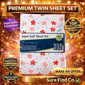 Your Zone Super Soft Sheet Set Twin 3- Piece Red & White Floral Microfiber NEW
